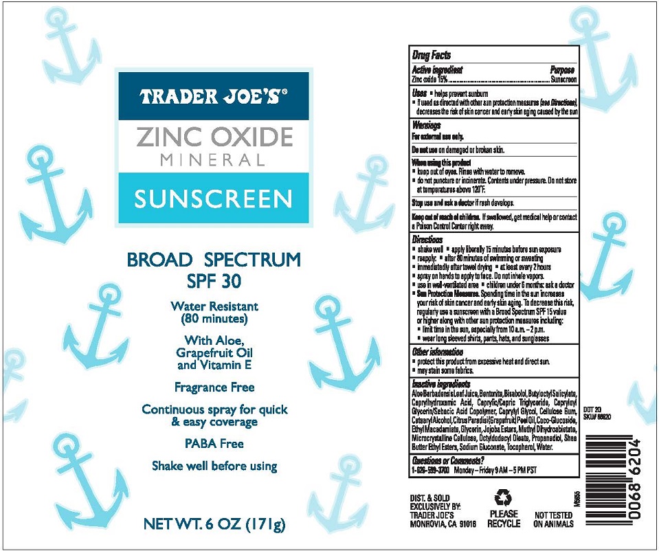 NDC 71270155 Trader Joes Zinc Oxide Mineral Sunscreen Spf 30 Spray Topical